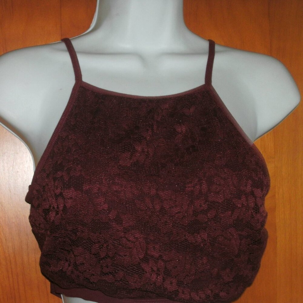 Burgundy Wine Stretch Lace Bralette Top Adjustable Spaghetti Straps & X Back XL